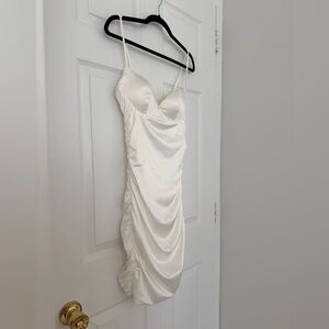 Satin Ruched Mini Dress - Ivory